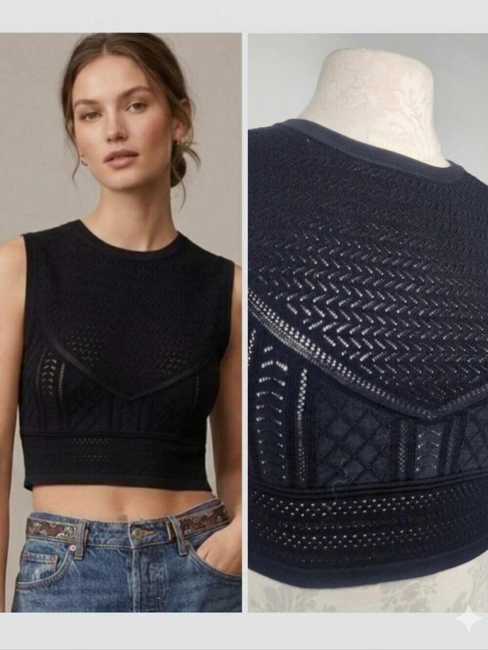 New Aritzia Babaton Pointelle Sleeveless Knit Top Black Size Small Small Strechy